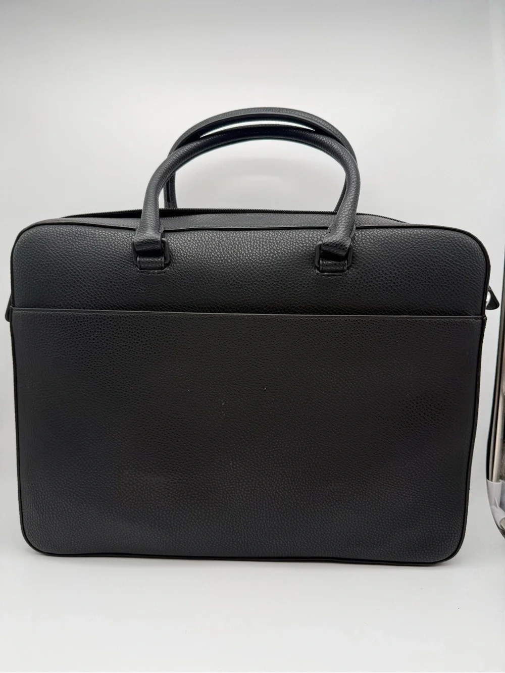 Michael Kors Black Pebbled Leather Briefcase with Front Zip Pocket